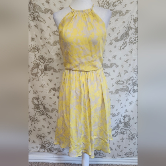 Pippa lemon yellow and grey silky spring dress sz 2 - Picture 1 of 7